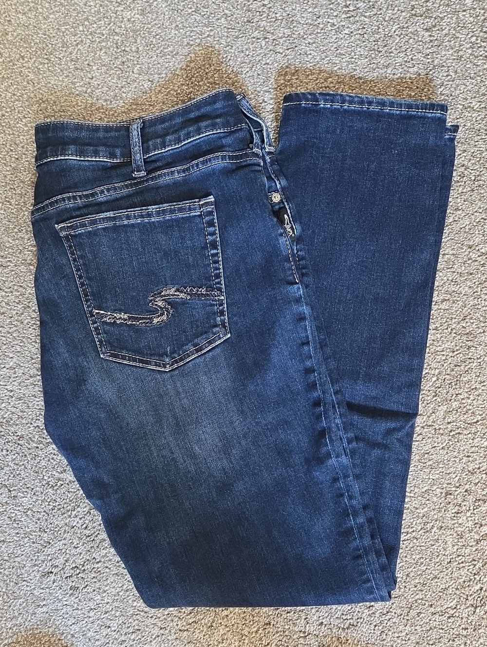 Silver Jeans Dark Blue Boot Cut Jeans with Subtle Back Pocket Stitching